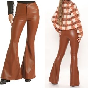 BBJ Los Angeles Wide Leg Flare Vegan Faux Leather Pants NWOT Chestnut High Rise